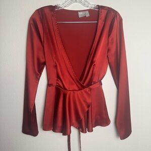 ASOS Vibrant Red wrap satin style shirt blouse Top‎